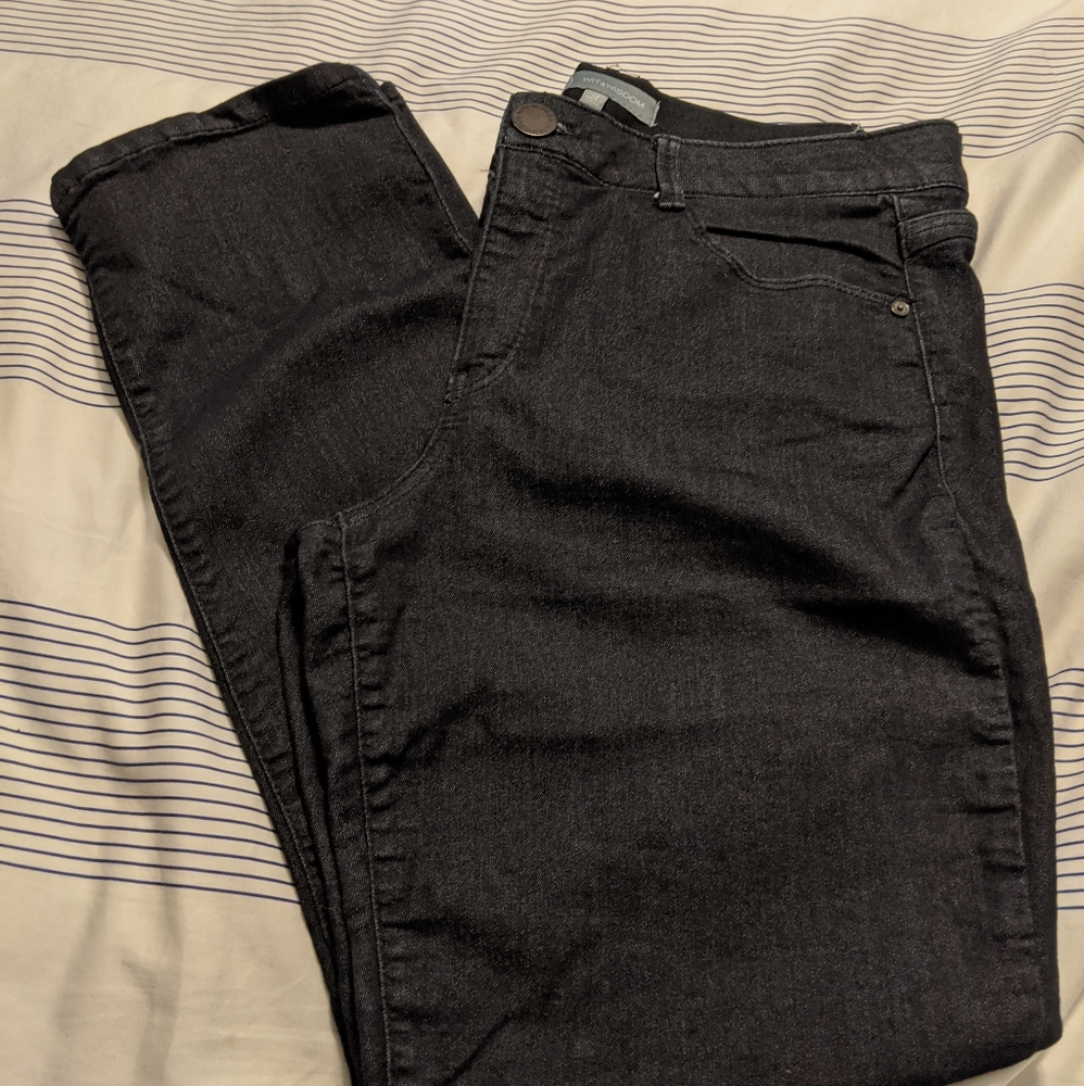 Straight leg dark wash denim